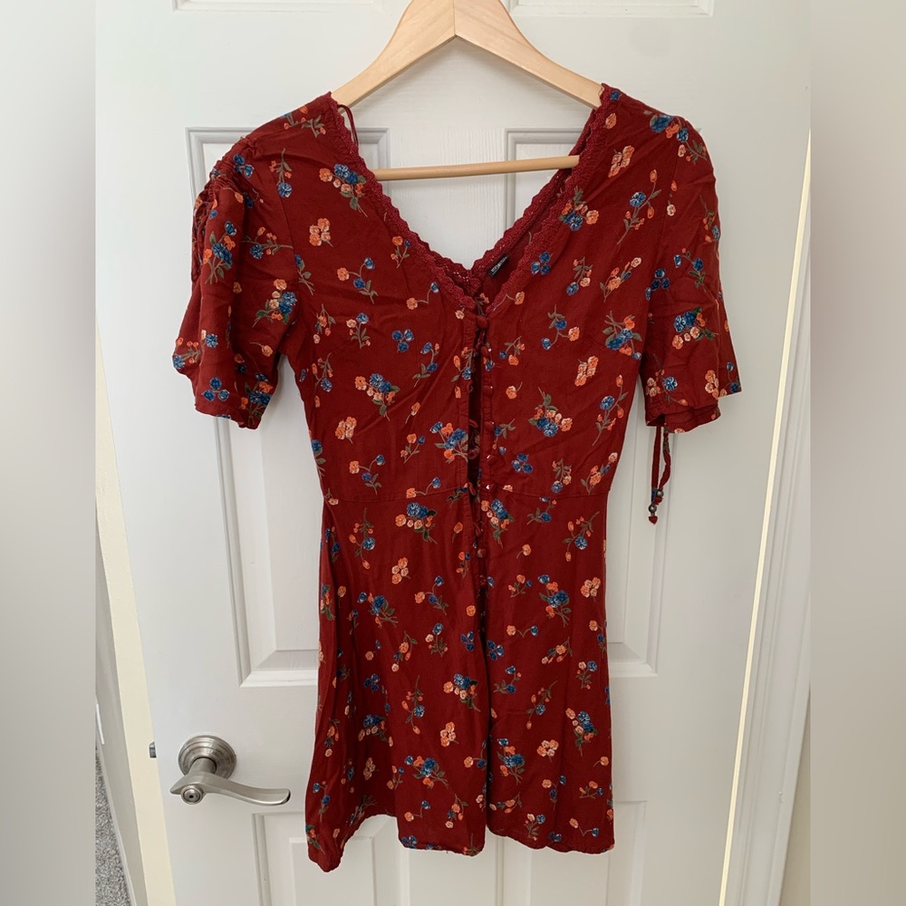 Red Floral Button Down Dress - SZ S